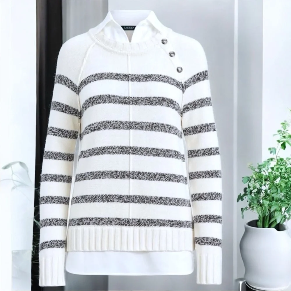 Lauren Ralph Lauren Cream Black Nautical Striped Sweater + RalphLauren Gift Box